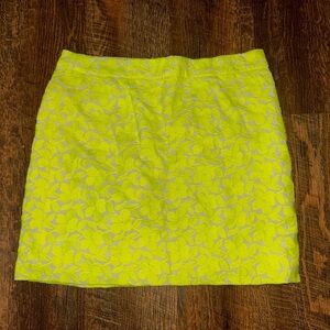 J. Crew Factory Embroidered Floral Postage Stamp Mini Skirt Neon Yellow Size 2